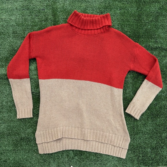 Marine Layer Orange and Tan Mock Turtleneck Colorblock Sweater Size XS - Picture 3 of 8